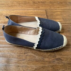 Kate Spade Greta Leather Wave Navvy Blue Espadrilles 8.5B Spring Summer Classic